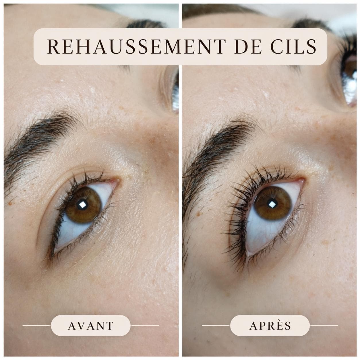 Rehaussement de cils avant et après réalisé chez Cinq Beautés